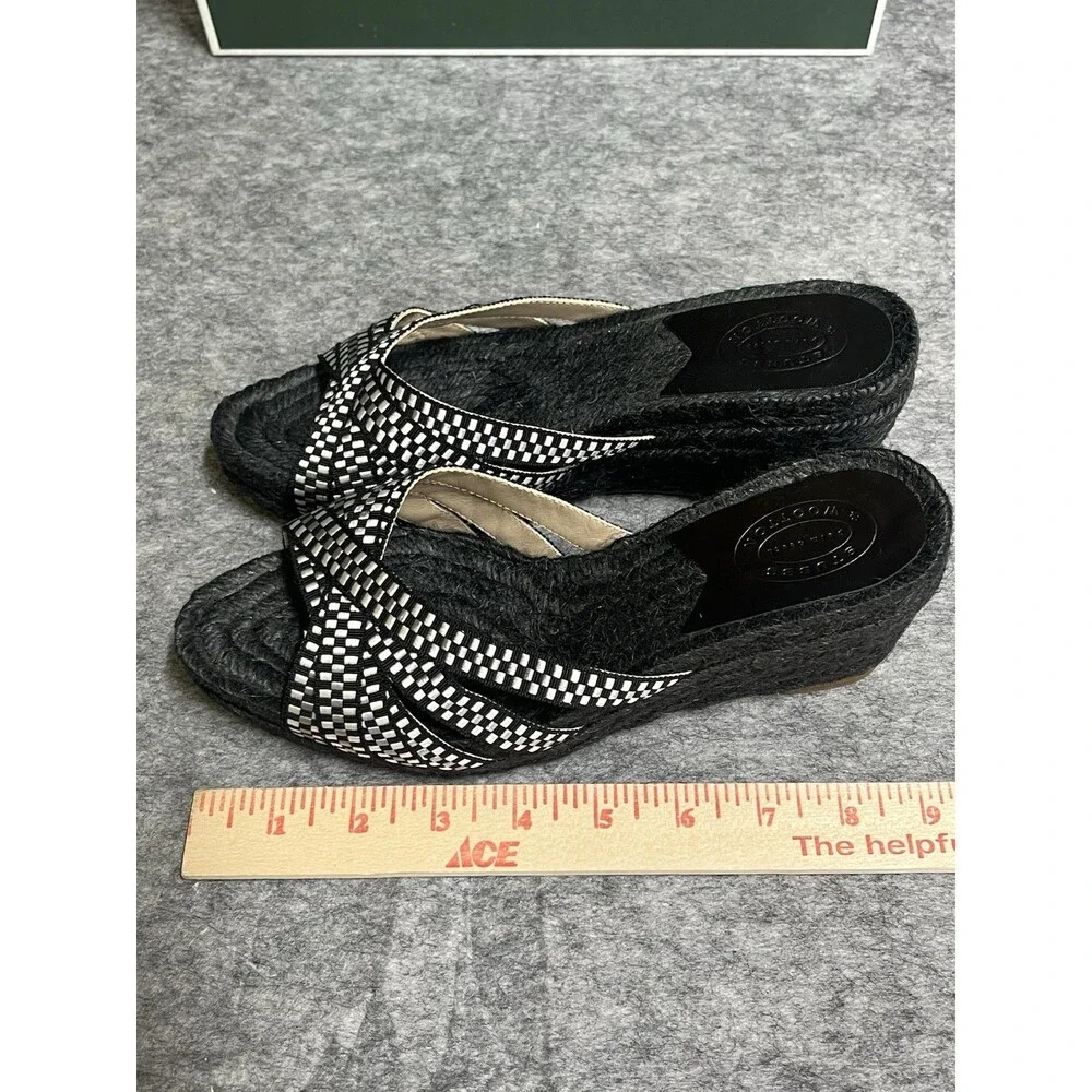 Stubbs Wooton Sandals Womens 7 Check Noir Kelly Espadrilles Wedges Rib Open Toe